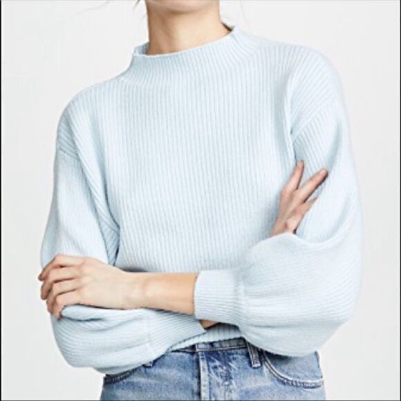 Line & Dot Balloon Sleeve Mint Pullover Sweater - Picture 3 of 6